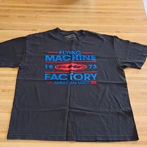 Flying Machine Black Tee with Blue and Red Graphic Size Large